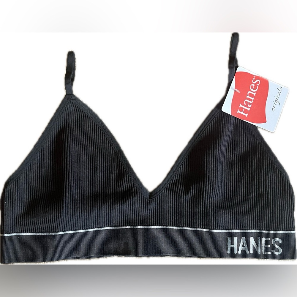 Hanes Black ribbed Triangle Bra with Adjustable Straps. New with tags. Size XL - Picture 2 of 9